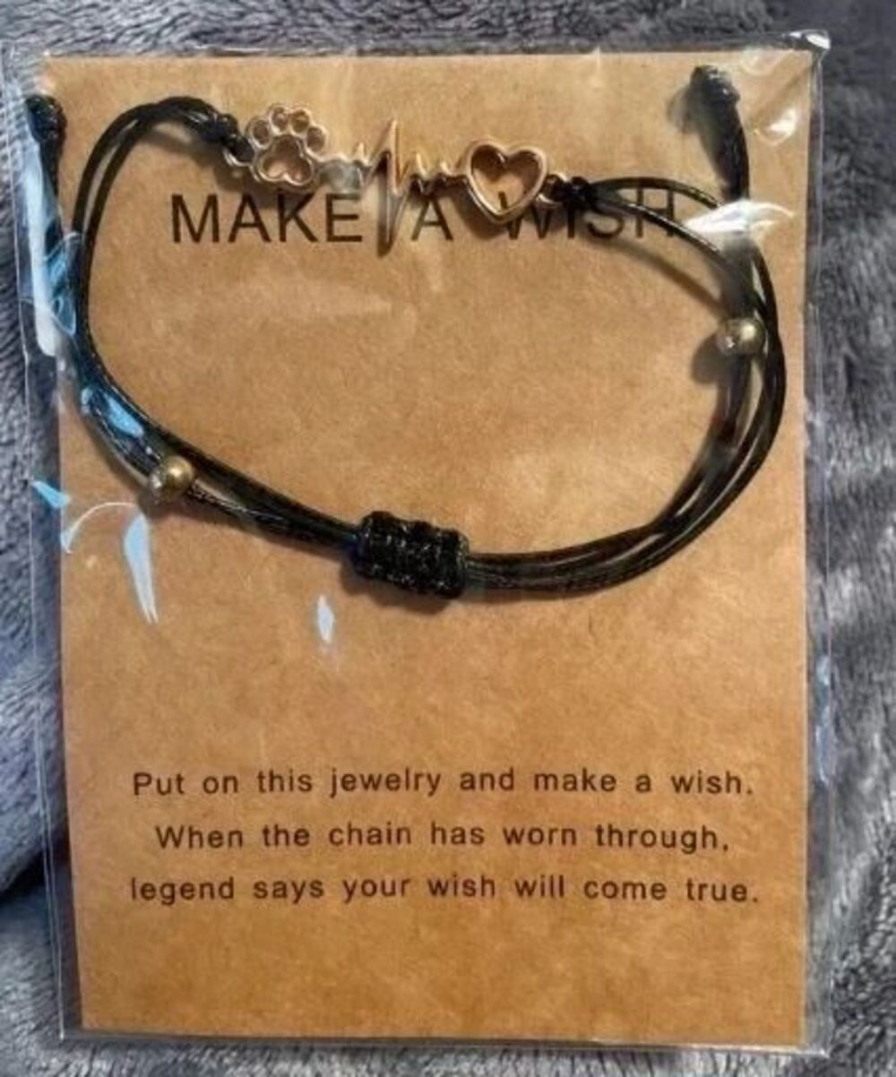 Heart w/Paw print Make a wish Rope bracelet